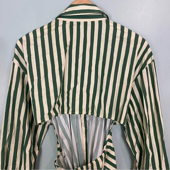 Simon Miller Loch Poplin Maxi Button Down Dress Striped Green Cut Out Large - Picture 9 of 15